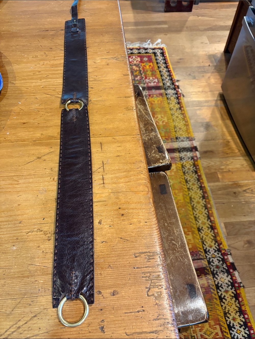 Dark Brown Leather Accent Strap with Brass Rings